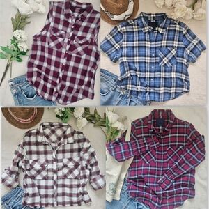 Bundle of 4 Plaid Flannel & Button-Down Shirts Size L